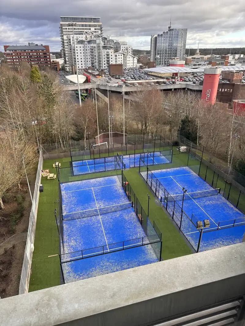 Outdoor padel courts at Padel People Basingstoke, the cheapest padel club in the UK.