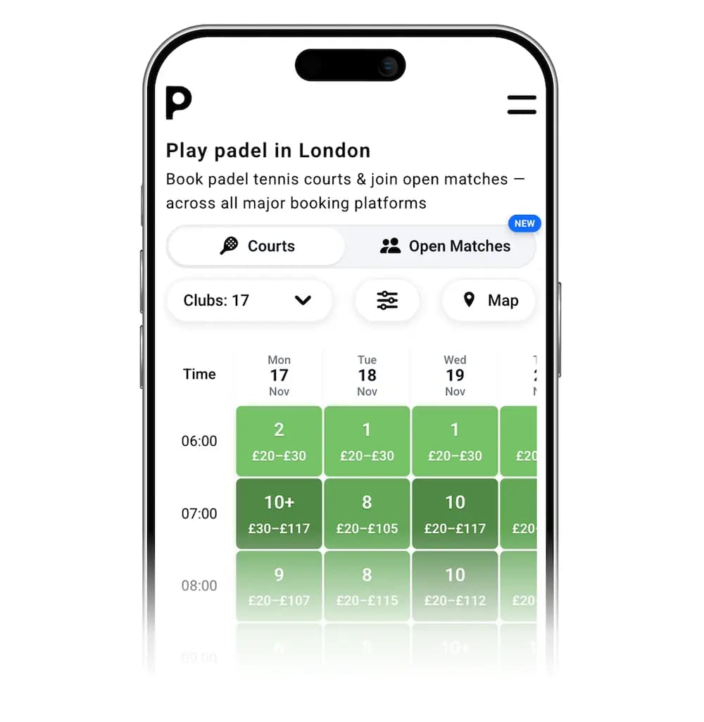 Playskan lets users compare padel court prices and availability across Playtomic, Matchi, and Padel Mates across the UK.